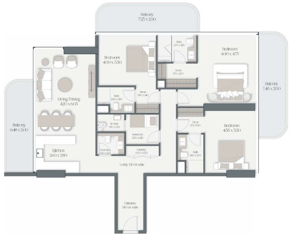 3 Bedroom + Study Apartment